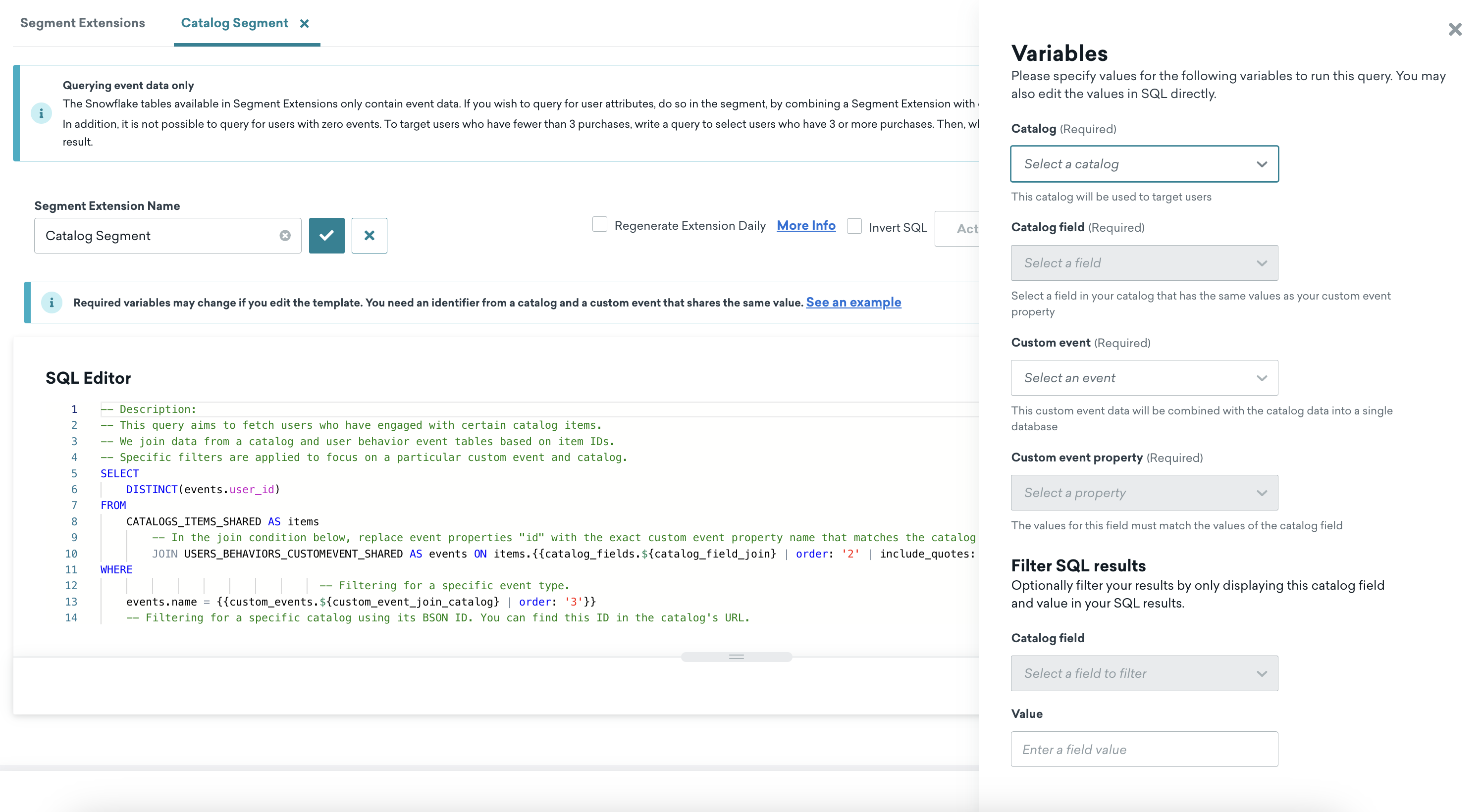 事前に生成されたテンプレートを使用した SQL エディター。