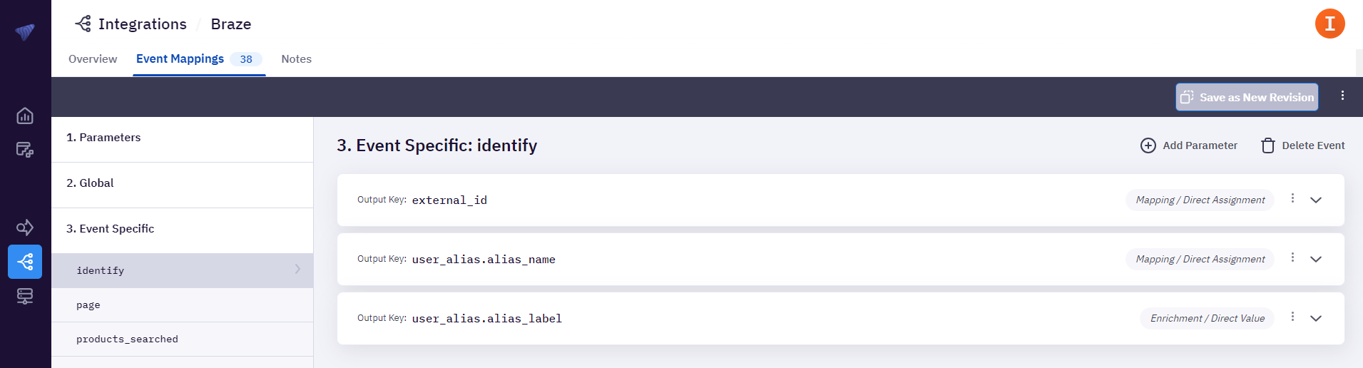 Add event mapping for each of the identity outputs.