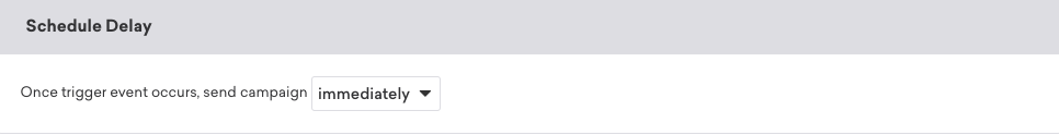 トリガーイベントが発生したらすぐにキャンペーンを送信するように設定されたスケジュール遅延。
